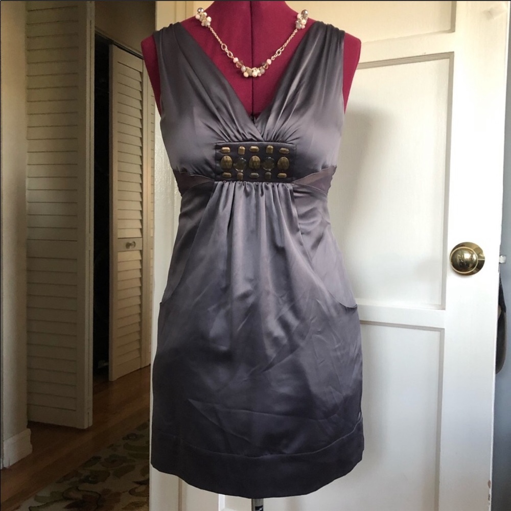 BCBGeneration Gray Satin Dress with Pockets
